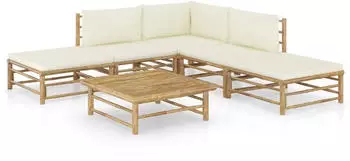 vidaXL Garten-Lounge-Set 9-tlg. Bambus, dunkelgraue Kissen (3058230)