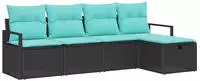 vidaXL Sofa Set mit Kissen 5 pcs Schwarz und T&uuml;rkis Poly-Rattan