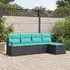vidaXL Sofa-Set mit Kissen 5-tlg. Poly-Rattan Schwarz/Türkis (3359165)