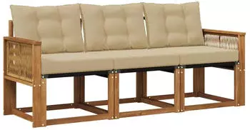 vidaXL Outdoor-Sofagarnitur mit Kissen, 3-tlg., Natur/Beige (3381749)