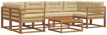 vidaXL Outdoor-Sofagarnitur mit Kissen 7-tlg. Natur/Beige (3367251)
