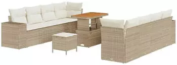 vidaXL Gartensofa-Set mit Kissen 11-tlg. Poly-Rattan Beige/Creme (3363931)