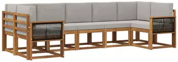 vidaXL Outdoor-Sofagarnitur mit Kissen 7-tlg. Natur/Hellgrau (3385512)