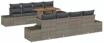 vidaXL Garten-Sofa-Set mit Stauraum 9-tlg. Grau Poly Rattan (3358673)