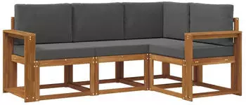 vidaXL Outdoor-Sofagarnitur mit Kissen 4-teilig Natur/Anthrazit (3366330)