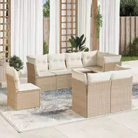 vidaXL 8-tlg. Garten-Sofagarnitur mit Kissen Hellgrau Poly Rattan