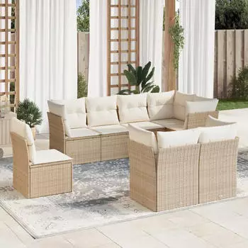 vidaXL Garten-Sofagarnitur 8-tlg. mit Kissen, Poly Rattan, Hellgrau (3217932)