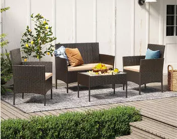 Songmics Gartenlounge-Set 4-tlg. PE-Polyrattan, braun-taupe (GGFDE004)