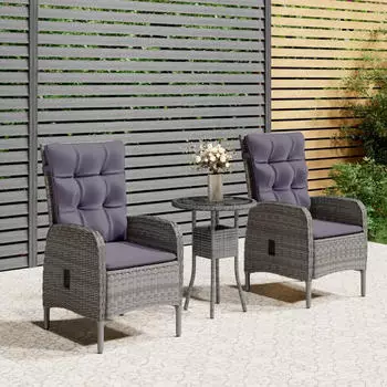 vidaXL Garten-Bistro-Set 3-tlg. Poly Rattan Grau (3058542)