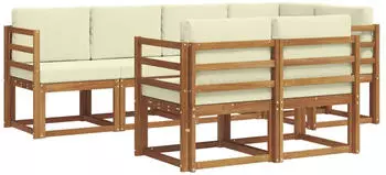 vidaXL Outdoor-Sofagarnitur mit Kissen 7-tlg., Natur/Creme (3366518)