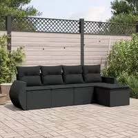 vidaXL 6-tlg. Garten-Sofagarnitur mit Kissen Schwarz Poly Rattan