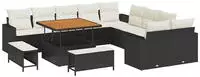 vidaXL Gartensofa-set mit Kissen 17 pcs Schwarz und Creme Poly-Rattan