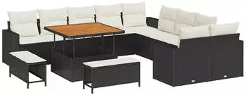 vidaXL Gartensofa-Set mit Kissen 17-teilig Poly-Rattan Schwarz/Creme (3363615)