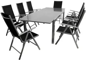 DEGAMO Marina Gartengarnitur 9-teilig, Aluminium, Kunstgewebe schwarz (40061)