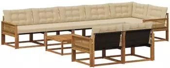 vidaXL Outdoor-Sofagarnitur mit Kissen 9-teilig Natur/Beige (3381525)
