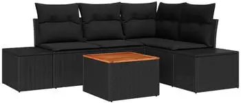 vidaXL Garten-Sofagarnitur 5-tlg. mit Stauraum, Polyrattan, Schwarz