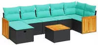 vidaXL 8-tlg. Garten-Sofagarnitur mit Kissen Schwarz Poly Rattan