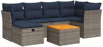 vidaXL Garten-Sofagarnitur 7-tlg. mit Kissen Poly Rattan Grau (3325764)