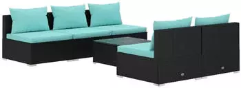 vidaXL Garten-Lounge-Set 6-tlg. mit Kissen, Poly Rattan, Schwarz (3101449)