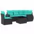 vidaXL Gartensofa-Set 6-teilig mit Kissen, Polyrattan Schwarz (3221376)