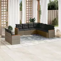 vidaXL 10-tlg. Garten-Sofagarnitur mit Kissen Beige Poly Rattan