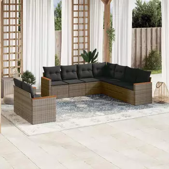vidaXL Garten-Sofagarnitur 10-tlg. mit Kissen Poly Rattan Beige (3258510)