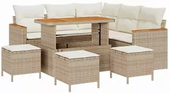 vidaXL Garten-Sofagarnitur 9-tlg. mit Kissen Poly Rattan Akazie Beige (3365001)