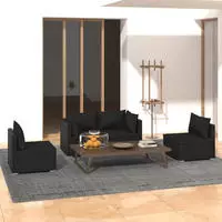 vidaXL 6-tlg. Garten-Lounge-Set mit Kissen Poly Rattan Schwarz