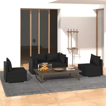 vidaXL Garten-Lounge-Set 6-tlg. mit Kissen, Poly Rattan, Schwarz (3102296)