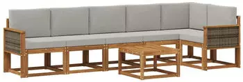 vidaXL Outdoor-Sofagarnitur 7-tlg. Polyester Natur/Hellgrau (3385267)
