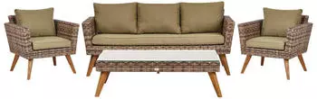 Beliani Vittoria XL Lounge-Set 5-Sitzer PE-Rattan dunkelbraun Auflagen olivgrün