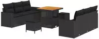 vidaXL Garten-Sofa-Set mit Kissen mit Speicher 9 pcs Schwarz