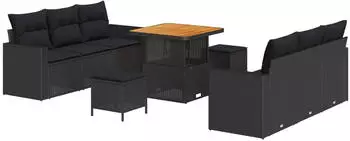 vidaXL Garten-Sofa-Set mit Kissen und Stauraum, 9-tlg., Schwarz (3363514)
