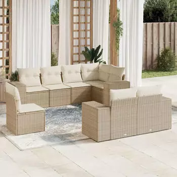 vidaXL Garten-Sofagarnitur 8-tlg. mit Kissen, Poly Rattan, Braun (3255180)