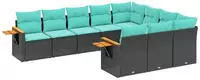 vidaXL 10-tlg. Garten-Sofagarnitur mit Kissen Schwarz Poly Rattan