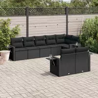 vidaXL 9-tlg. Garten-Sofagarnitur mit Kissen Grau Poly Rattan