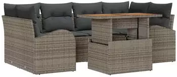 vidaXL Garten-Sofa-Set mit Stauraum 7-tlg. Grau Poly Rattan (3358274)