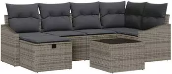 vidaXL Sofa-Set mit Kissen 7-tlg. Polyrattan (3360620)