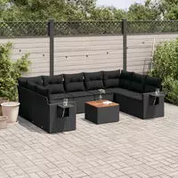 vidaXL 10-tlg. Garten-Sofagarnitur mit Kissen Beige Poly Rattan