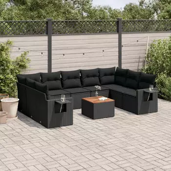 vidaXL Garten-Sofagarnitur mit Kissen, 10-tlg., Poly Rattan, Beige (3224722)