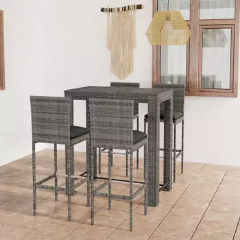 vidaXL Gartenbar-Set 5-tlg. mit Kissen Poly Rattan Grau (3064797)