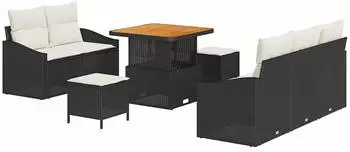 vidaXL Gartenlounge-Set 8-tlg. mit Kissen, Poly-Rattan, Schwarz (3362595)