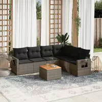 vidaXL 7-tlg. Garten-Sofagarnitur mit Kissen Beige Poly Rattan