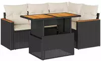 vidaXL 5tlg. Garten-Sofagarnitur mit Kissen Schwarz Poly Rattan Akazie