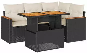 vidaXL Garten-Lounge-Set 5-tlg. Polyrattan/Akazie Schwarz mit Kissen (3327479)