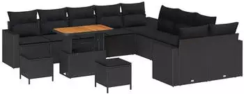 vidaXL Garten-Sofaset 13-tlg., h&ouml;henverstellbar, Poly Rattan Schwarz