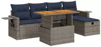 vidaXL 6-tlg. Garten-Sofagarnitur mit Kissen Grau Poly Rattan Akazie