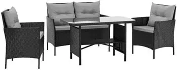 Svita Dallas Polyrattan Gartenm&ouml;bel-Set 4-teilig, Schwarz (91965)