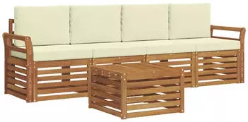 vidaXL Outdoor-Sofagarnitur 5-tlg. Akazien-Massivholz Natur/Creme (3374330)