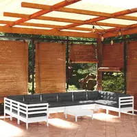 vidaXL 11-tlg. Garten-Lounge-Set mit Kissen Wei&szlig; Kiefernholz
